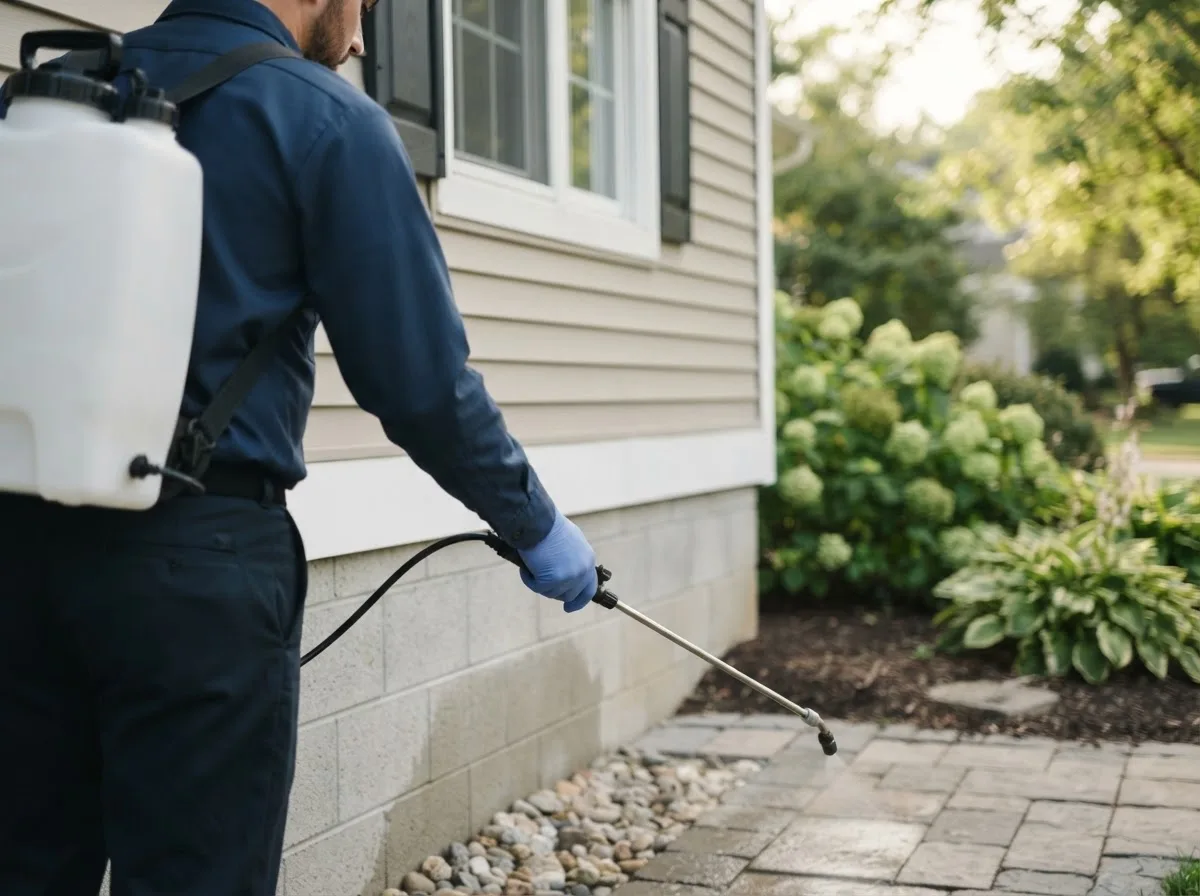 Pest control technician inspecting a home in Hinckley, UT